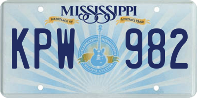 MS license plate KPW982