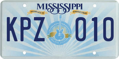 MS license plate KPZ010