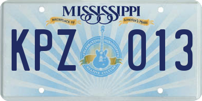 MS license plate KPZ013