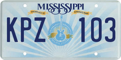 MS license plate KPZ103