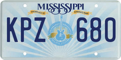 MS license plate KPZ680
