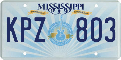 MS license plate KPZ803