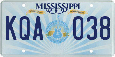 MS license plate KQA038