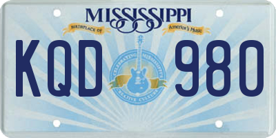 MS license plate KQD980