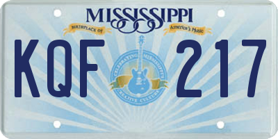 MS license plate KQF217