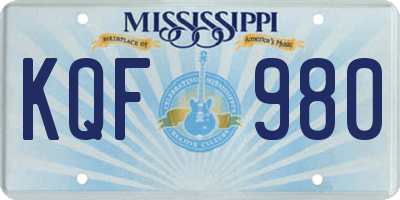 MS license plate KQF980