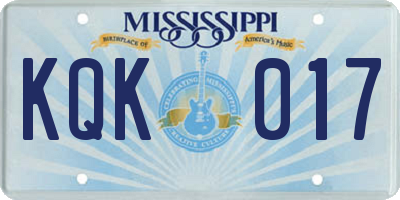 MS license plate KQK017