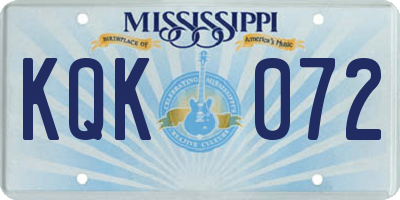 MS license plate KQK072
