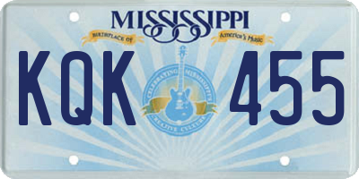 MS license plate KQK455