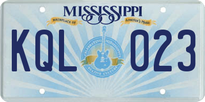 MS license plate KQL023