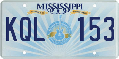 MS license plate KQL153