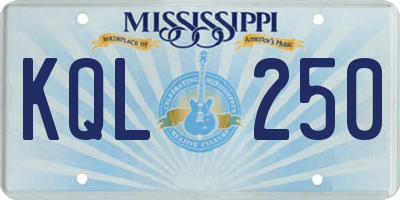 MS license plate KQL250