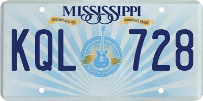 MS license plate KQL728