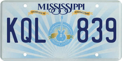 MS license plate KQL839