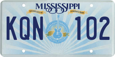 MS license plate KQN102