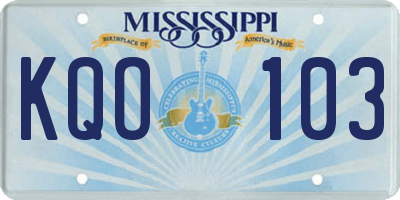 MS license plate KQO103