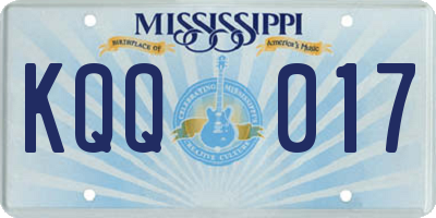 MS license plate KQQ017