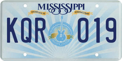 MS license plate KQR019