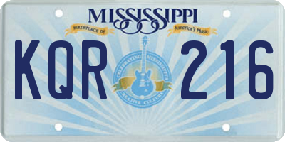 MS license plate KQR216