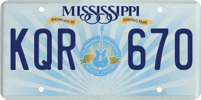 MS license plate KQR670
