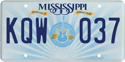 MS license plate KQW037