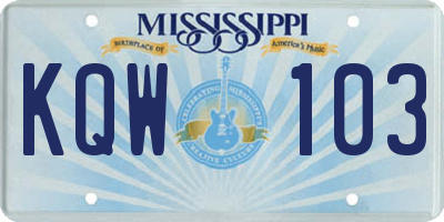 MS license plate KQW103
