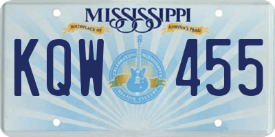 MS license plate KQW455