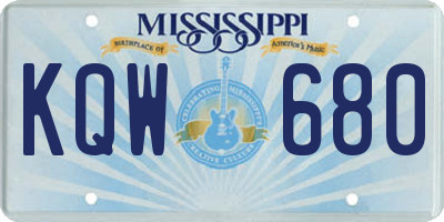 MS license plate KQW680