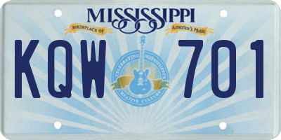MS license plate KQW701