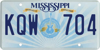 MS license plate KQW704