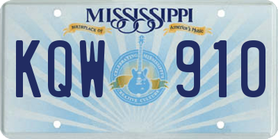 MS license plate KQW910