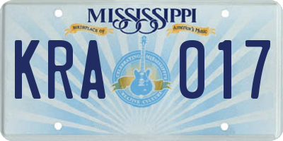 MS license plate KRA017