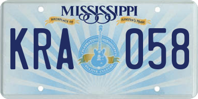 MS license plate KRA058