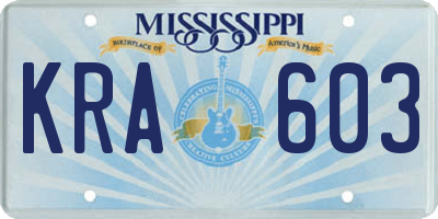 MS license plate KRA603