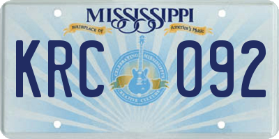 MS license plate KRC092