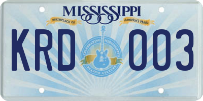 MS license plate KRD003