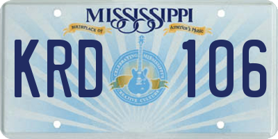 MS license plate KRD106
