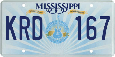 MS license plate KRD167