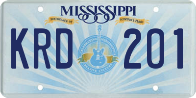 MS license plate KRD201
