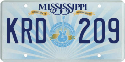 MS license plate KRD209