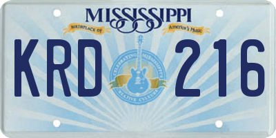 MS license plate KRD216