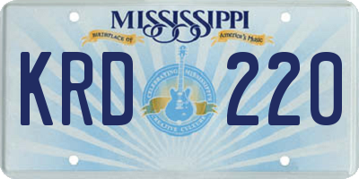 MS license plate KRD220