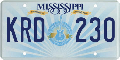 MS license plate KRD230