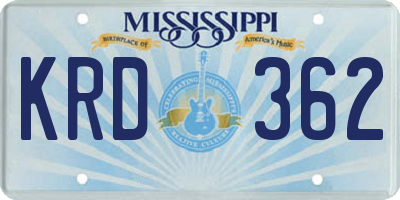 MS license plate KRD362
