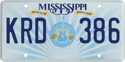MS license plate KRD386