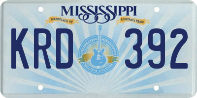 MS license plate KRD392