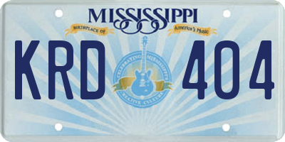 MS license plate KRD404
