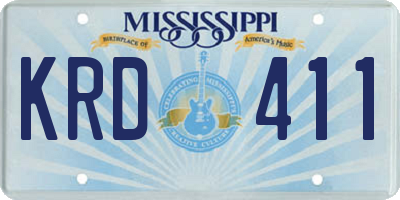 MS license plate KRD411