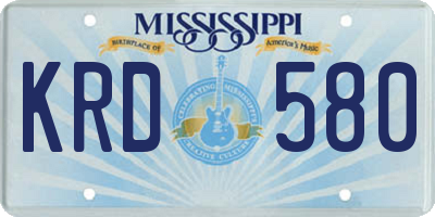 MS license plate KRD580