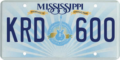 MS license plate KRD600